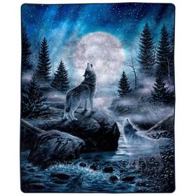 66-b-wolf Lavish Wolf Blanket - 80x92-inch Printed Howling Moon Plush Thick 8lb