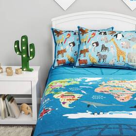 Lavish Home 194189334756 World Map 3 Piece Quilt Set-twin Xl Bedding And 2 Pillow Shams-hypoallergenic M