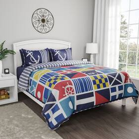 463007zoi Lavish Home Quilted Bedspread Set Mariner Design Twin Nautical Anchor Coastal Theme
