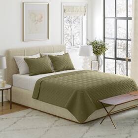 66-001-tg Lavish Home Embossed Diamond Quilt Bedding Set Bedspread And Pillow Shams Green