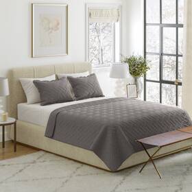 66-001-tgy Lavish Home Embossed Diamond Quilt Bedding Set Bedspread And Pillow Shams Gray