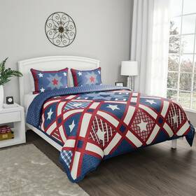 66-q001 Lavish Home Stars Stripes Patriotic Americana Quilt Set Bedspread Quilted Blanket Coverlet