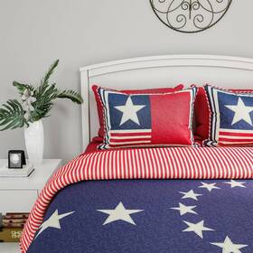66-q002 Lavish Home Glory American Flag Star Print Quilt Set Bedspread Quilted Blanket Coverlet