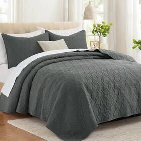 Ls-qt01-qg Lavsiry Dark Grey Quilt Full/queen Size Bedding Set Summer Thin Microfiber Quilted B