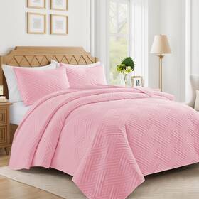 Ls-qt02-qp Lavsiry Pink Quilt Queen Size With Striped Pattern Lightweight Soft Summer T