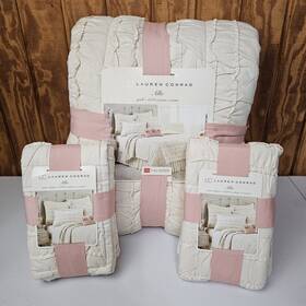 Lc Lauren Conrad 400939359772 New Allie Cream Full/queen Quilt And 2 Euro Shams Cotton Ruffle