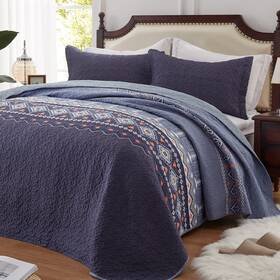 Qs001 Leaonme Quilt Set Full/queen Size 3 Piece Bedspread Coverlet Lightweight Comf