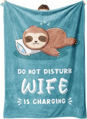 Qda37agtg0496 Leebbsin Funny Valentines Day Gifts For Wife Is Charging Sloth Blanket Cyan