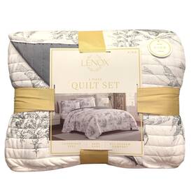 Lenox 196789047814 3-piece Polyester Holiday Patterened Quilt Set King Winter Scene Gray