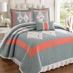 Lenox 846412003785 American By Design Chirp Blue Quilt Set Full/queen 88x92 Cotton Bedding Fs