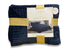 Mp1113134 Lenox King Quilt Set Solid Blue Quilted Machine Washable Oeko-tex