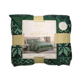 196789047760-p Lenox Ny 3-piece Polyester Holiday Patterened Quilt Set Full/queen Green