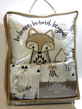 Levtex 190945090263 Baby Bailey Charcoal White Woodland 5 Piece Crib Toddler Bedding Set Bear