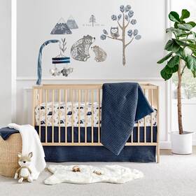 Lb482bed4 Levtex Baby 190945169709 Mills Waffle Navy 4pc Crib Bedding Set -