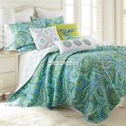 Levtex Blue Green Aqua White Paisley Floral Quilt Darjeeling New