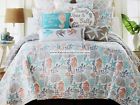 Levtex Gray Aqua Peach White Quilt Seahorse Seashells Beach Starfish