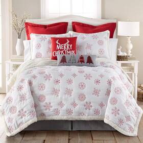 Levtex Home 190945065216 Merry And Bright Collecion - Red Snowflake Sherpa Quilt Set Twin 2 Pc