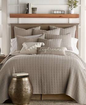 Levtex Home 190945117410 Mills Waffle Full/ Queen Quilt Set Shams Cotton Taupe Beige