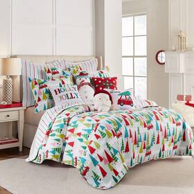 Levtex Home 190945121943 Merry And Bright Collecion - Holly Jolly Quilt Twin Christmas Tree Red Gr