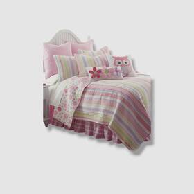 Levtex Home 848336029094 Pink Merrill Stripe 3-pc. Quilt Set Full/queen