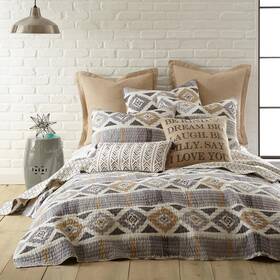 Levtex Home 848336072403 Quilt Only Cotton Reversible Geometric Cal King Grey/taupe/white