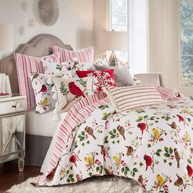 B08hrfm1q6 Levtex Home - Joy Birds Quilt King And Holly Red Green Citron Taupe