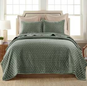 Bh23030fq Levtex Home Merano Green Scallop Leaf Velvet Microfiber Full/queen Quilt New