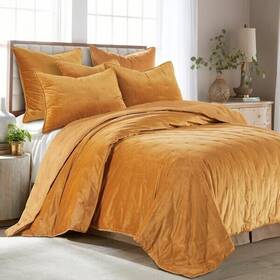 Bh23070k Levtex Home Calabria Gold Dot Stitch Velvet Microfiber King/cal King Quilt Only