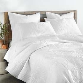 Bh54770fqs Levtex Home Unbranded Bedding Set 3pc White Palm Leaf Velvet Microfiber Full/queen Quilt