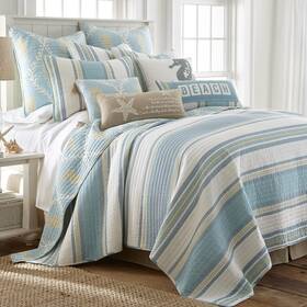 L11670ks Levtex Home Kailua Quilt Set - King Two Pillow Shams Stripe Blue Teal