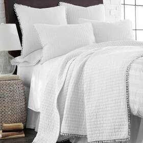 L12002fq Levtex Home Quilts 100% Cotton Machine Washable Pom Solid Full/queen White