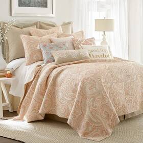 3pcs.reversible Levtex Home L14570ks Paisley Cotton Quilt Set Size Kingcolor Spruce Coral