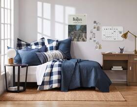 L14860ots Levtex Home Cross Stitch Navy Quilt Set - 100% Cotton Twin/twin Xl 68x86 Inch