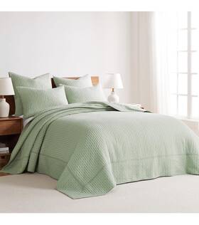 L14860qbks Levtex Home Cross Stitch Desert Sage Bedspread Set - King Quilted And Two K Inch