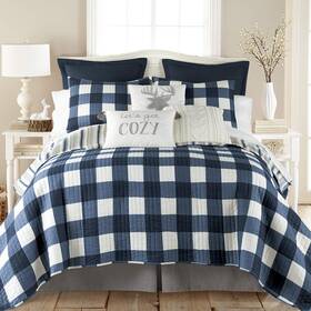 L17212ks Levtex Home Camden Quilt Set -king Two King Pillow Shams - Buffalo Check In Nav