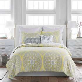 L17781fqs Levtex Home Quilt Set 3-pcs Cotton Blend Reversible Full/queen Size Yellow/grey