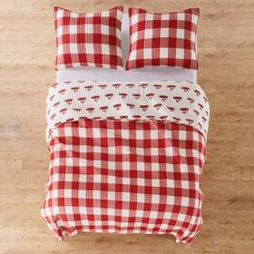 L19260fqs Levtex Home Quilt Full/queen 92 Inch X88 Road Trip 3-piece Red Plaid/car Cotton/poly