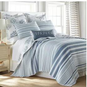L20350fqs Levtex Home Truro 3-piece Blue And White Cotton Full/queen Quilt Set