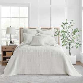 L20633fbs Levtex Home Mills Waffle 3-piece Bedspread Quilt Set Full Solid Cotton In Cream