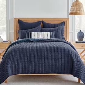 L20634ts Levtex Home Mills Waffle - Twin Quilt Set Navy Cotton Size 68 X 86 Inch
