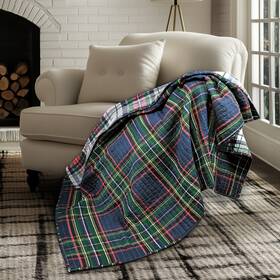 L22633qt Levtex Home Spencer Plaid Navy Quilted Throw -