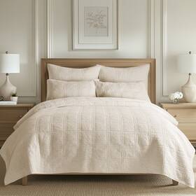 L48007ts Levtex Home Cloud Waffle Undyed Cream Twin Quilt Set -