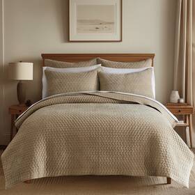 L60004ts Levtex Home Velvet Stitch Taupe With White Twin Quilt Set -