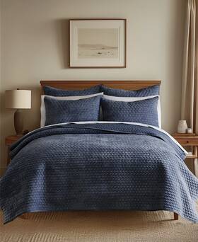 T4104270 Levtex Home L60007ks Velvet Stitch Reversible 3-pc. Navy King/california King-navy