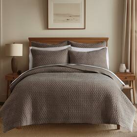 L60016ks Levtex Home Velvet Stitch Cocoa With White King Quilt Set -