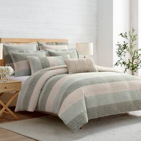 L60482kcs Levtex Home Sand Stripes Sage King/cal King 3pc Comforter Set -