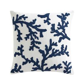 L60502p-a Levtex Home Waffle Plaid Navy Coral Pillow 18x18 -