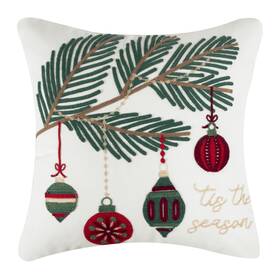 L60521p-c Levtex Home O Christmas Tree Green Tis The Seasson Embroidered Pillow 18x18 -