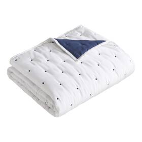 L61420qt Levtex Home Embroidered Swiss Dot White And Navy Quilted Throw -