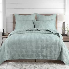L61431ks Levtex Home Melange Stitch Seafoam King Quilt Set -